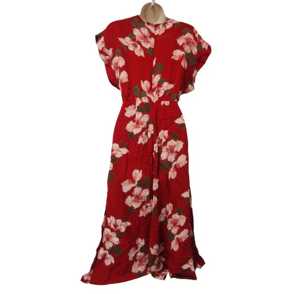 NWT Privacy Please Womens Allard Dress S Red Floral Tie Front Cut Out Midi - Picture 8 of 10
